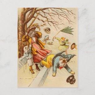 Carte postale vintage Walking Windy Day