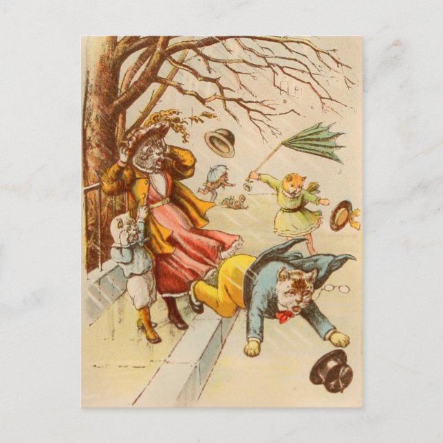 Carte postale vintage Walking Windy Day (Devant)