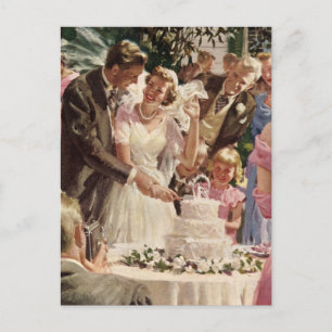 Carte Postale Vintage Wedding Bride Groom Newlyweds Cut the Cake