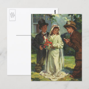 Carte Postale Vintage Wedding, Children Pretend Bride and Groom