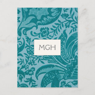 Carte Postale Vintage William Morris Turquoise Monogramme botani