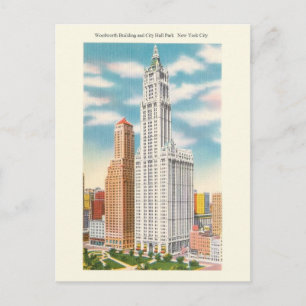Carte postale vintage Woolworth Bldg et City Hall 