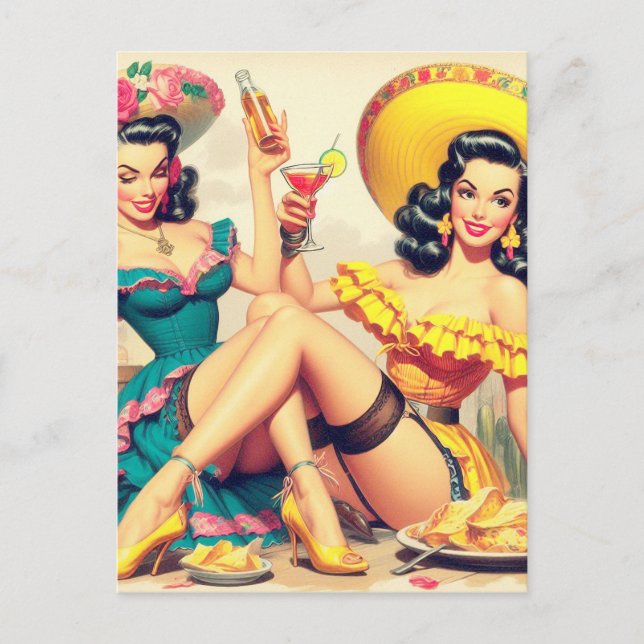 Carte Postale Vintages Filles Sombrero (Devant)