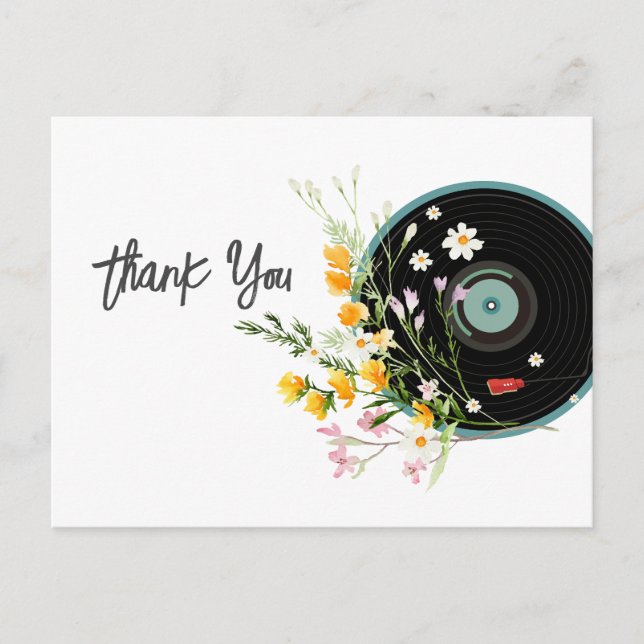 Carte Postale Vinyl Record, Oldies Musique rustique, fleurs (Devant)
