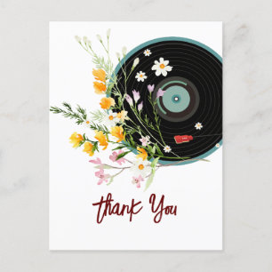 Carte Postale Vinyl Record, Oldies Musique rustique, fleurs,