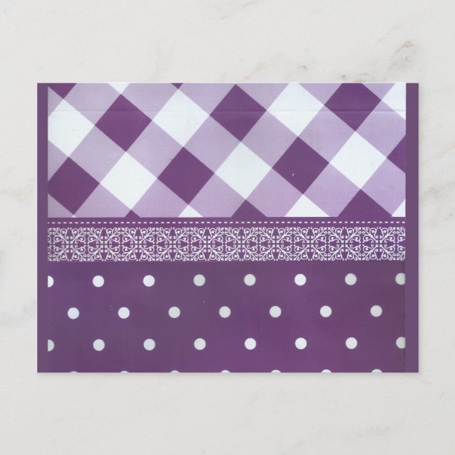 Carte Postale Violet blanc À damiers Polka Dot Floral Damask Art (Devant)