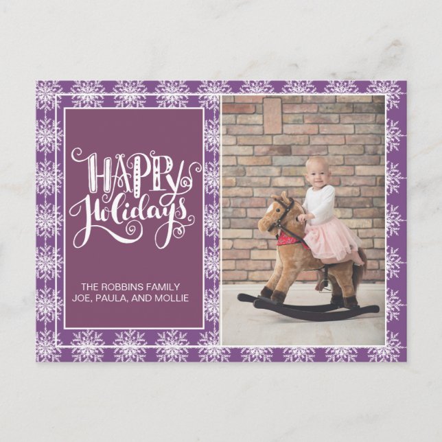 Carte Postale Violet blanc Snowflakes Joyeuses Fêtes de Noël (Devant)