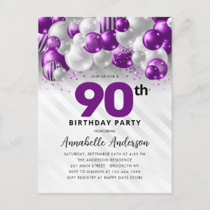 Carte Postale Violet violet Parties scintillant de ballon 90e an
