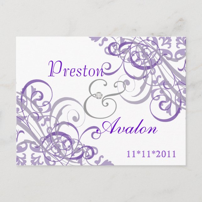 Carte postale violette de save the date baroque ex (Devant)