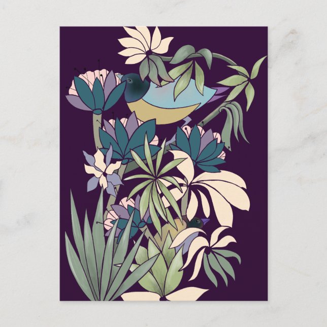 Carte postale violette du jardin de fleurs d'oisea (Devant)