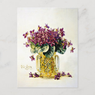 Carte Postale Violettes - Fleurs Violettes Délicates dans un Vas