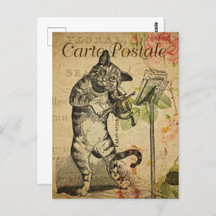 Carte Postale Violon de jeu de chat vintage