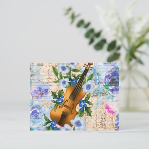 Carte Postale Violon de musique florale vintage