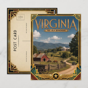 Carte Postale Virginia Art Déco Vintage de l'Âge d'Or