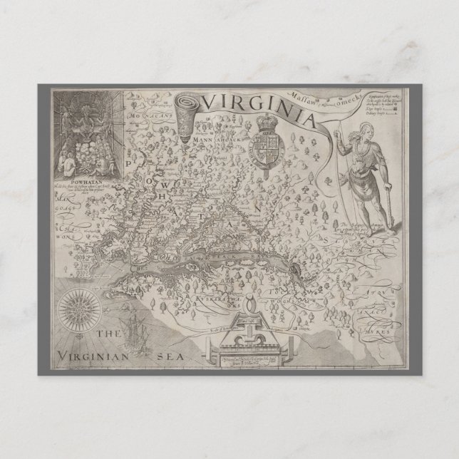 Carte Postale Virginia Colony Antique Map par le Capt John Smith (Devant)