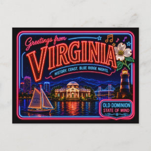 Carte Postale Virginie Neon State Rétro Vintage