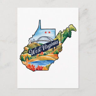 Carte Postale Virginie-Occidentale États-Unis État Forme Aquarel
