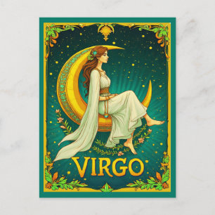 Carte Postale Virgo Maiden assis sur Crescent Moon