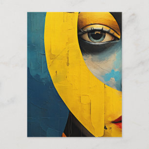 Carte Postale Visage Abstrait Bleu et Jaune