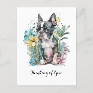 Carte Postale Visage "Boston" Reposé Lunettes de Puppy Boston Fl