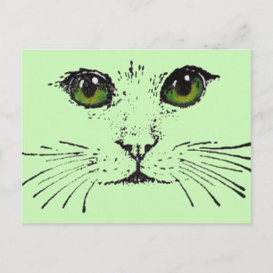 Carte Postale Visage de chat noir dessin Vibrant yeux verts
