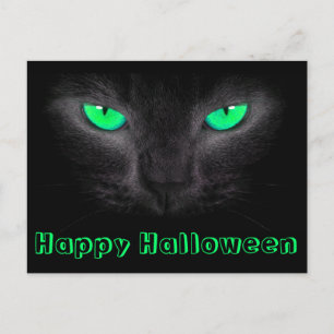Carte postale Visage de chat noir Vert yeux