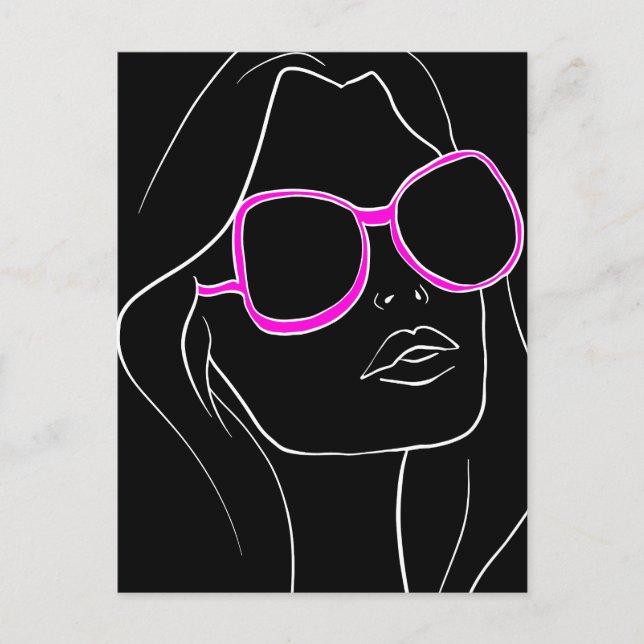 Carte Postale Visage de femme en lunettes de soleil roses rétro  (Devant)