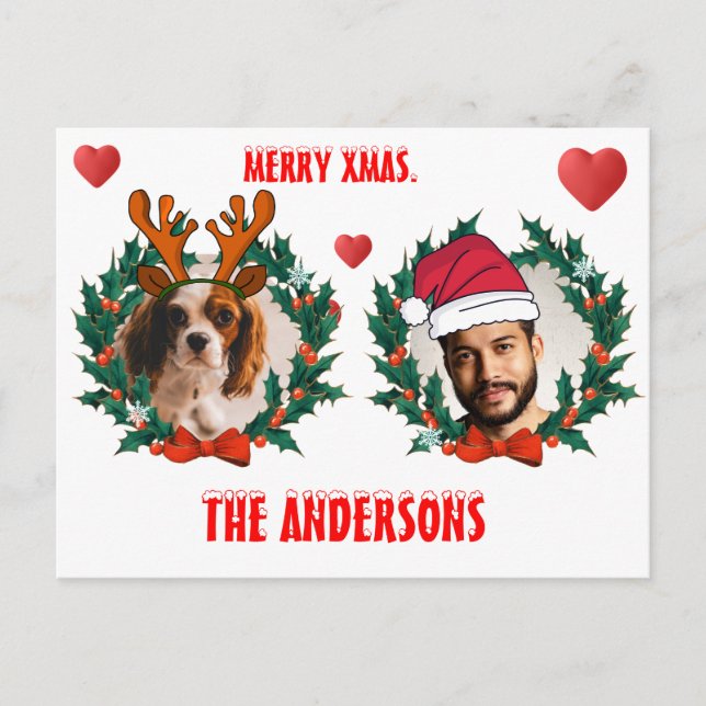 Carte Postale Visage de Noël personnalisé rennes coupés et Père  (Devant)