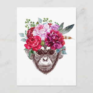 Carte Postale Visage du singe de fleurs