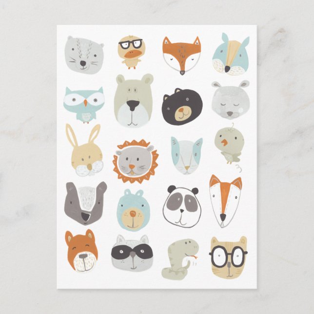 Carte Postale Visages conviviaux | Portraits d'animaux mignons (Devant)