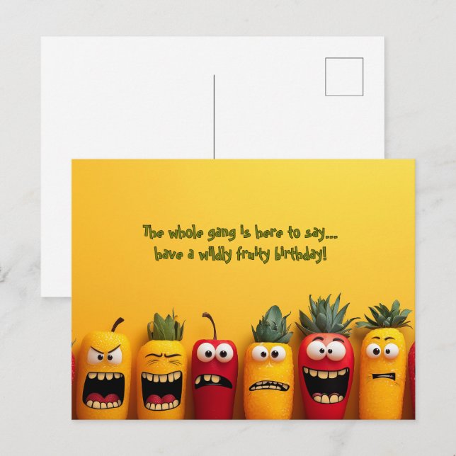 Carte Postale Visages de fruits drôles Anniversaire (Devant / Derrière)