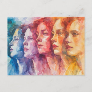 Carte Postale Visages des femmes - Peinture aquarelle