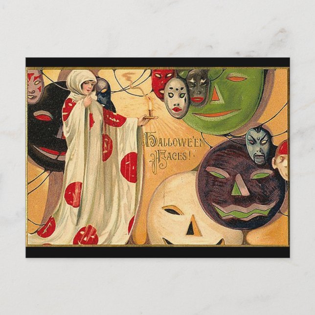 Carte Postale Visages d'Halloween - Art Déco (Devant)