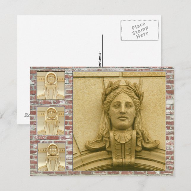 Carte postale – Visages sur bâtiments (Devant / Derrière)