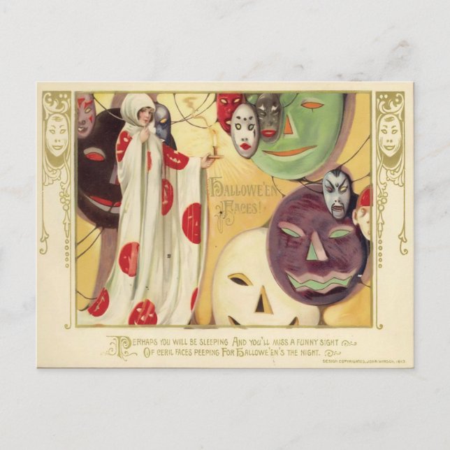 Carte Postale Visages vintages d'Halloween (Devant)
