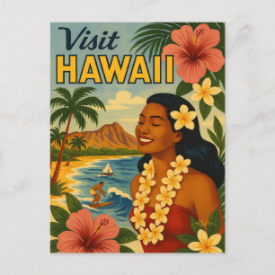 Carte Postale Visite Hawaii Tourisme Art Mid Century