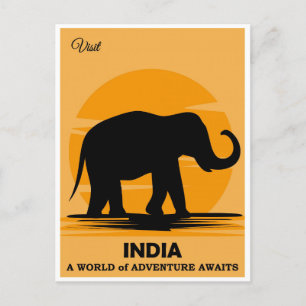 Carte Postale Visite vintage Inde Elephant Travel