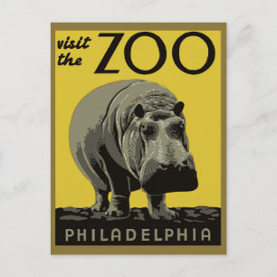 Carte Postale Visite vintage Zoo Philadelphie Hippo Travel