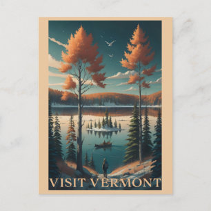 Carte Postale Visiter Vermont Automne Hiver Illustration Voyage