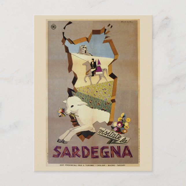 Carte Postale Visitez la Sardaigne vintage Italie Voyage ad (Devant)