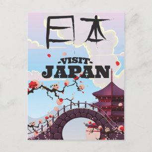 Carte Postale Visitez l'affiche de voyage japonaise rétro.