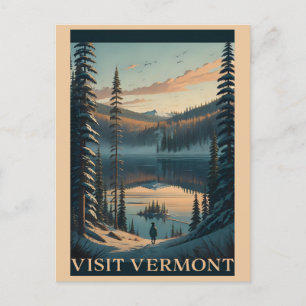 Carte Postale Visitez le Vermont hiver Illustration de neige Voy