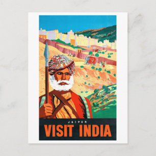 Carte Postale Visitez l'Inde, Jaipur, l'homme en garde.