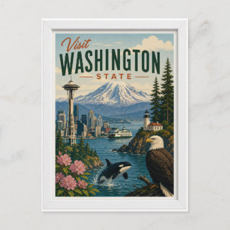 Carte Postale Visitez Washington State Travel Vintage