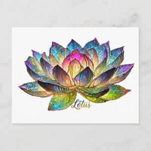 Carte Postale Vitre Coloré Fleur de Lotus sur Fond Blanc