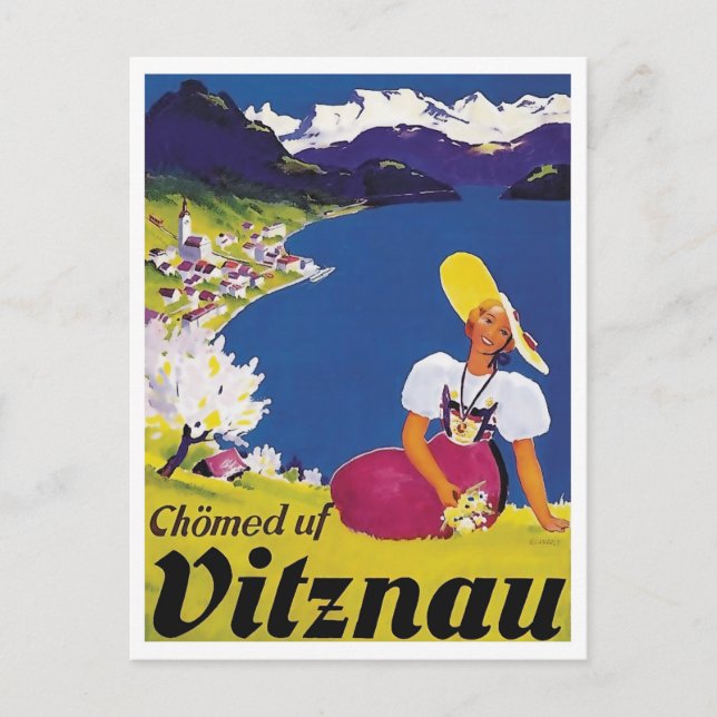 Carte Postale Vitznau, Lucerne, Suisse, femme sur la colline (Devant)