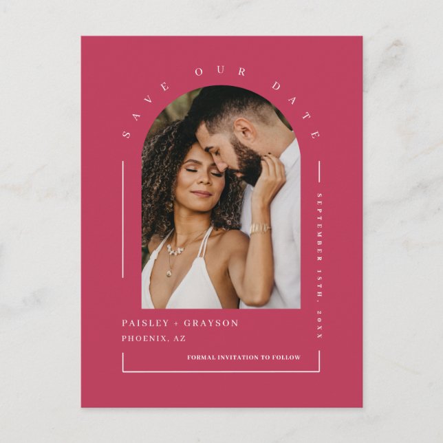 Carte Postale Viva Magenta Boho Arch Photo QR Code Enregistrer n (Devant)