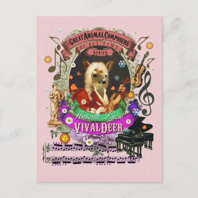 Carte Postale Vivaldeer Funny Deer Faune Animal Composer Vivaldi (Devant)