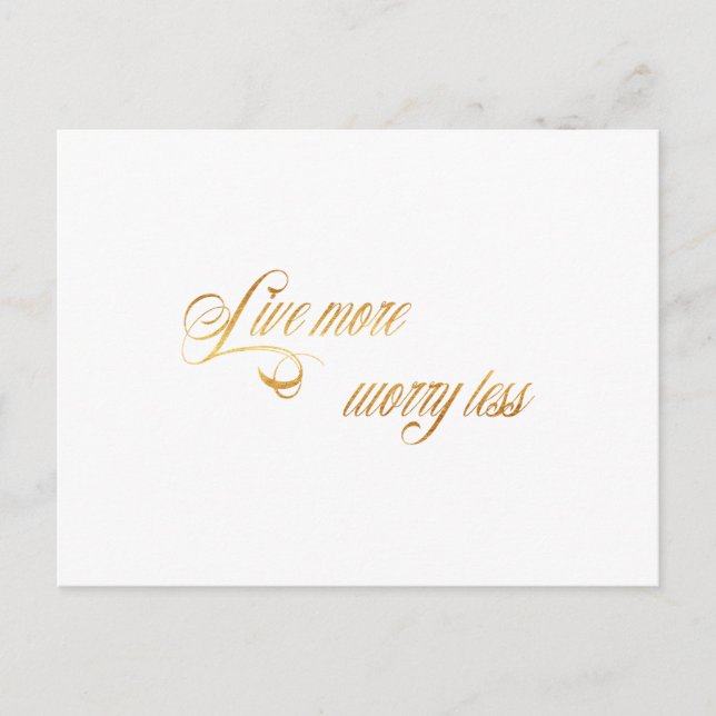 Carte Postale Vivre Plus Inquiète Moins Citations Faux Gold Foil (Devant)