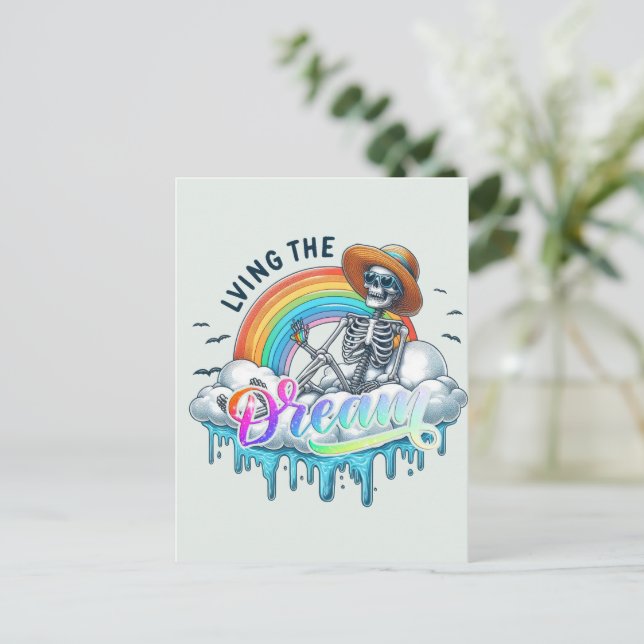 Carte Postale Vivre son rêve - squelette (Debout devant)